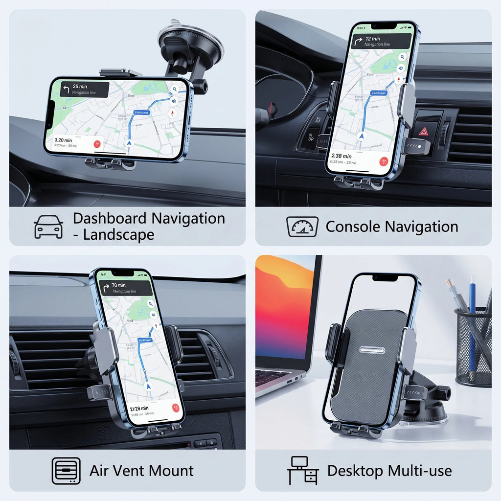 Multi-Scene Phone Mount with One-Click Lock Retractable Arm Strong Suction 360° Rotation for Car & Office