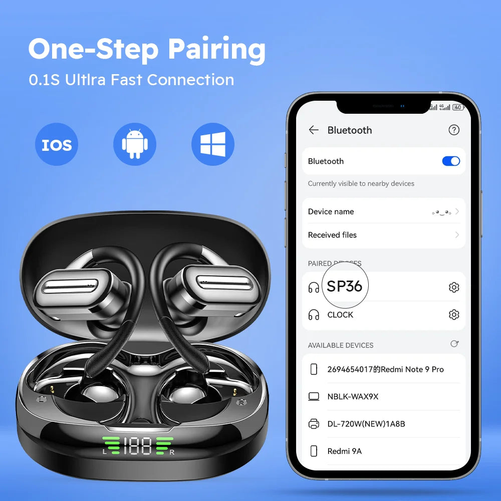 Bluetooth Earphones IPX7 Waterproof TWS Wireless Earbuds 20H Playtime Dual Wear Sport Swimming