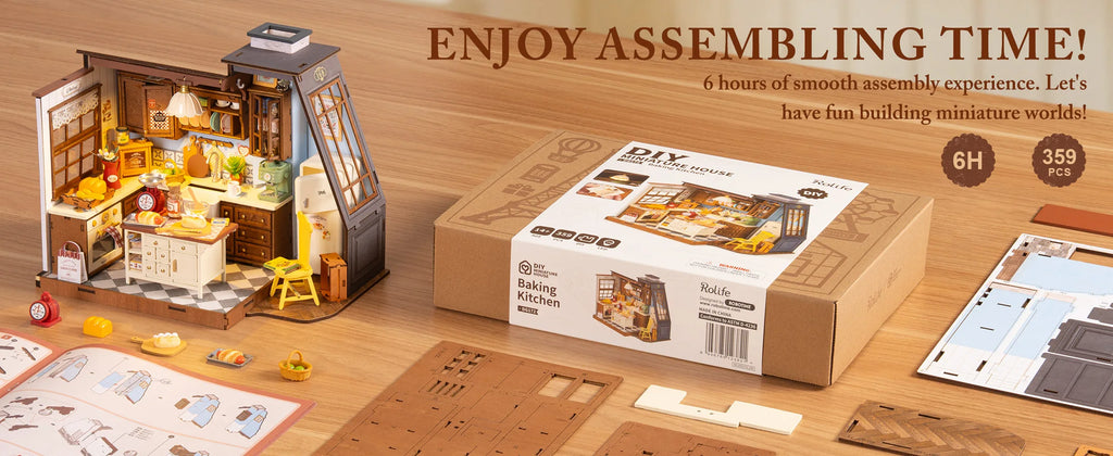 Robotime Rolife Baking Kitchen DIY Miniature Dollhouse Kit DG172 Gift for Women Girls Craft Hobby