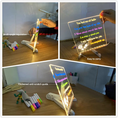 DIY LED Note Board Night Light Colorful 7 Pens Acrylic Message Drawing Board Kids Birthday Gift