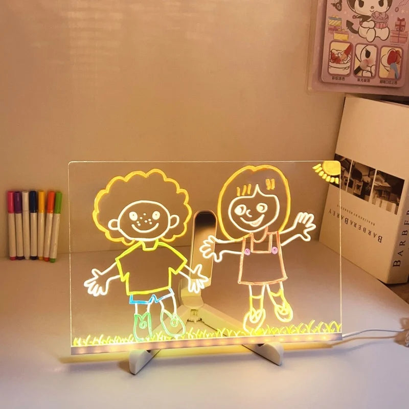 LED Light Up Doodle Pad Reusable Erasable Fluorescent Drawing Board Kids Art Painting Toy Party Gift