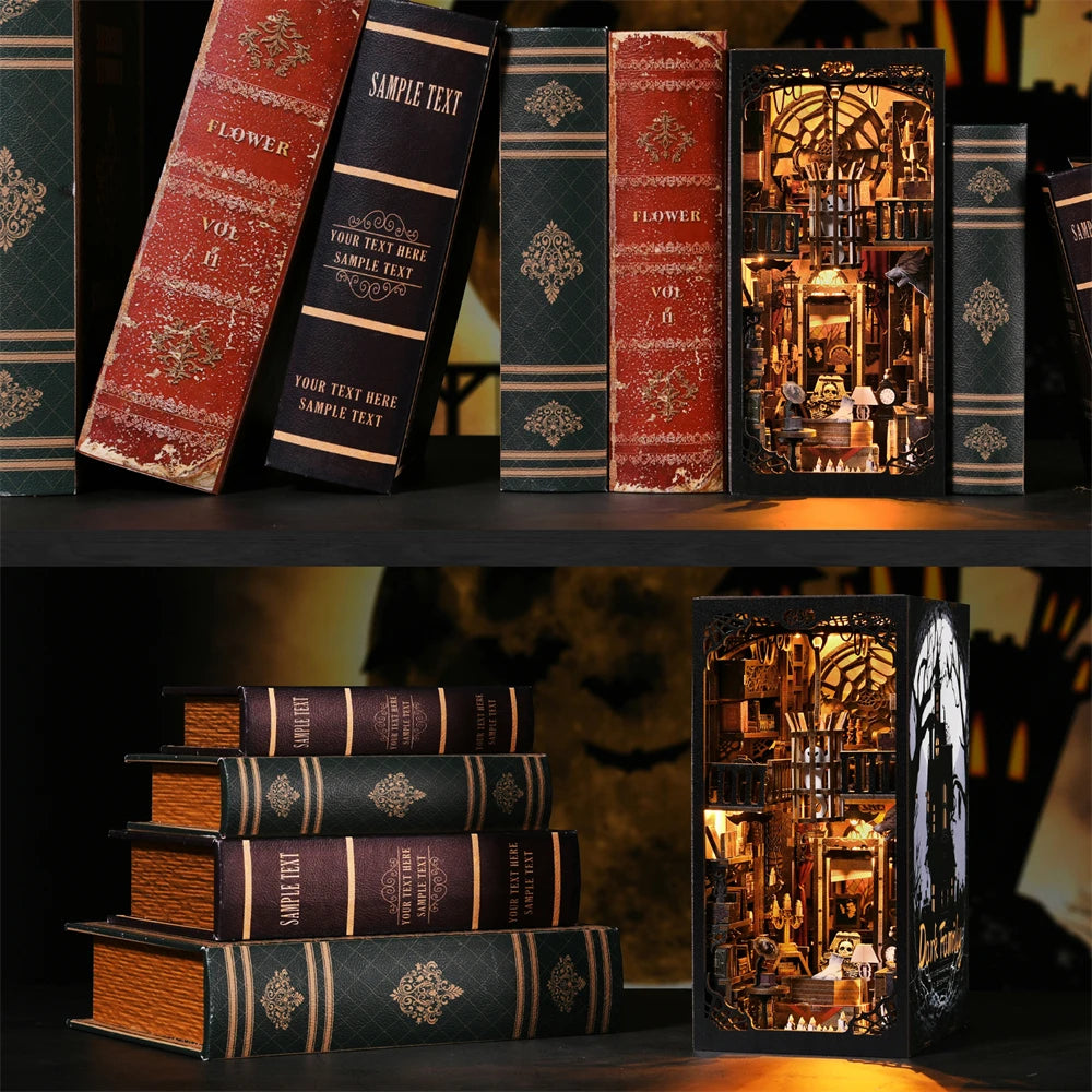 Robotime Book Nook Kit Dark Family Gothic Halloween DIY Wooden Puzzle Bookshelf Insert Decor Gift