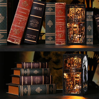Robotime Book Nook Kit Dark Family Gothic Halloween DIY Wooden Puzzle Bookshelf Insert Decor Gift