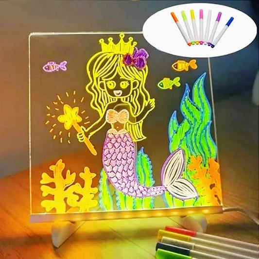 DIY LED Note Board Night Light Colorful 7 Pens Acrylic Message Drawing Board Kids Birthday Gift