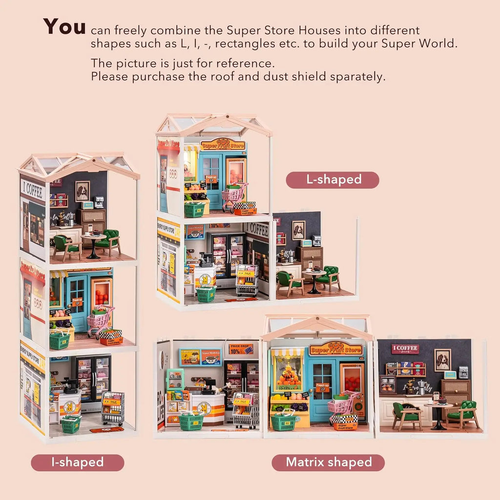Robotime Mini Dollhouse Kit 1:20 Fruit Store Cafe with LED Lights DIY Gift for Teens Adults