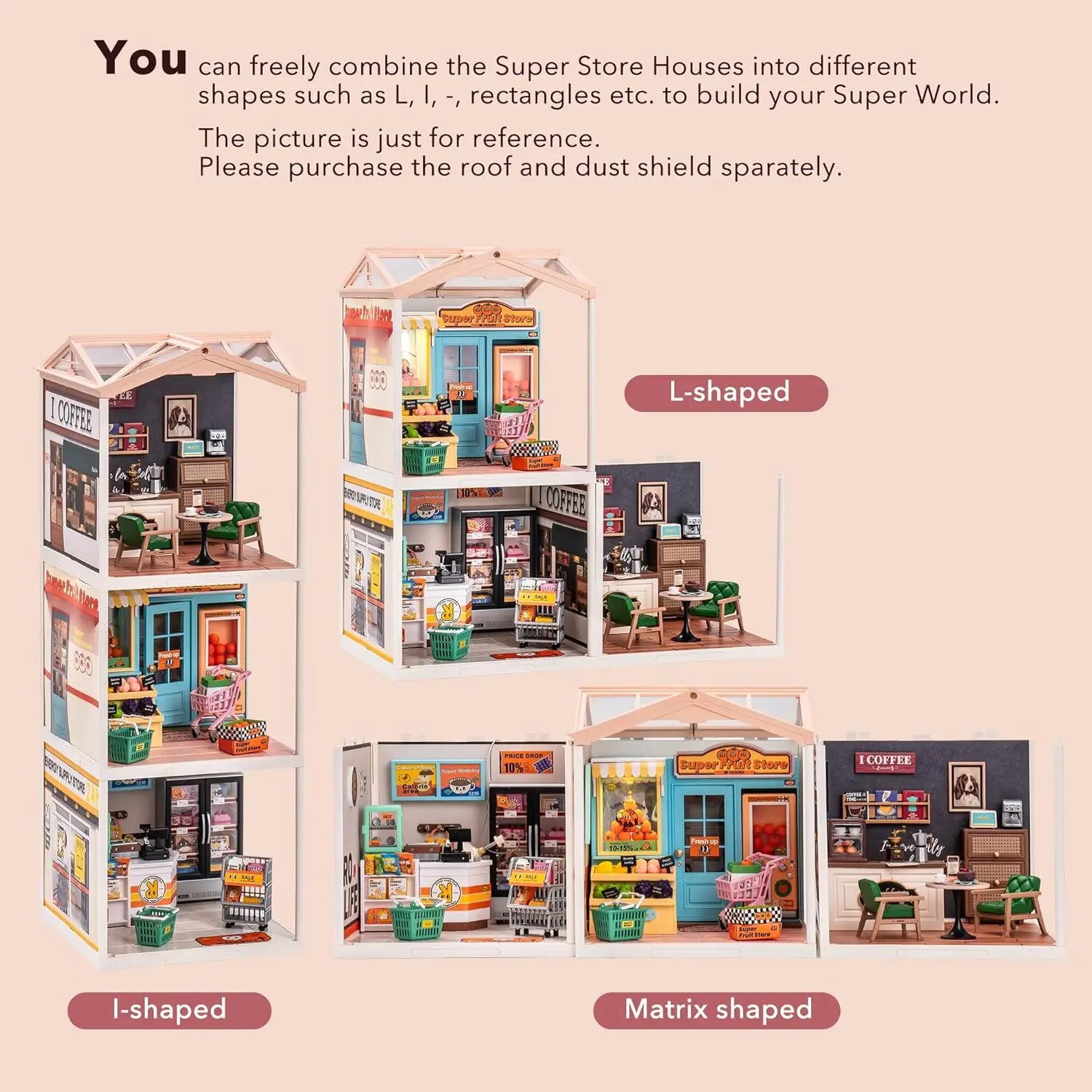 Robotime Mini Dollhouse Kit 1:20 Fruit Store Cafe with LED Lights DIY Gift for Teens Adults
