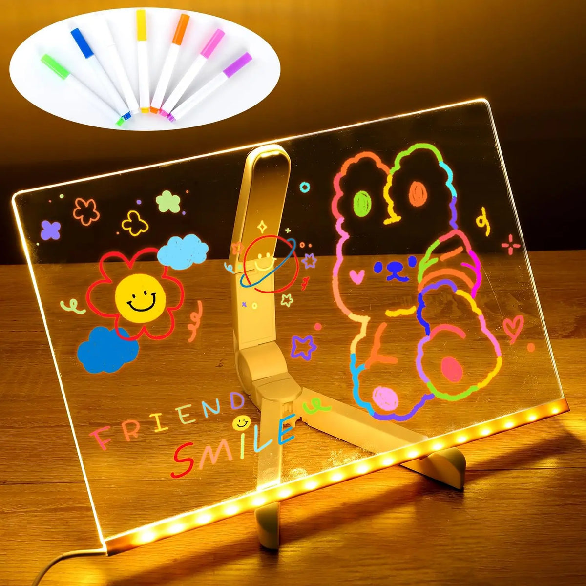 DIY LED Note Board Night Light Colorful 7 Pens Acrylic Message Drawing Board Kids Birthday Gift