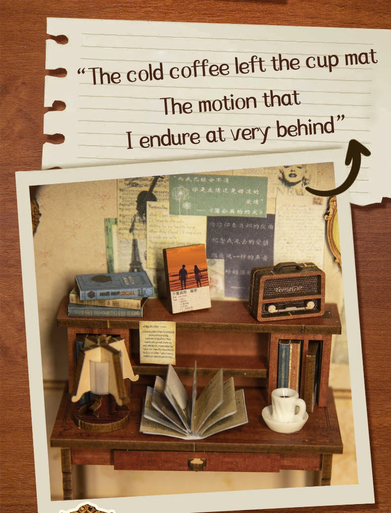 CUTEBEE Book Nook Kit Secret Rhythm DIY Miniature Dollhouse Bookshelf Insert Touch Light Dust Cover Gift