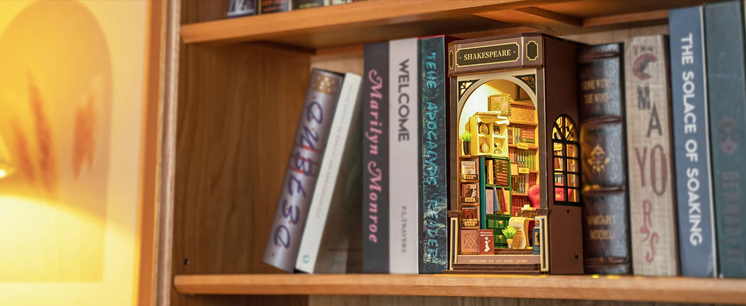 Robotime Book Nook Kit Bookstore TGB07 DIY Miniature Bookshelf Insert with Lights Gift Adults Kids