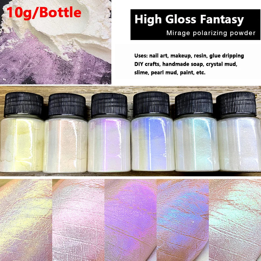 6Pcs/Set Aurora Mermaid Nail Art Powder High-Gloss Polarized White Pearl Chrome Pigment Chameleon Manicure Rubbing Mica Dust *&