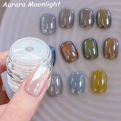 1jar Plating Aurora Chrome Nail Powder High-Gloss Moonlight Mirror Fine Glitter Pigment Aurora Pearl  Rubbing Dust Chrome Nails