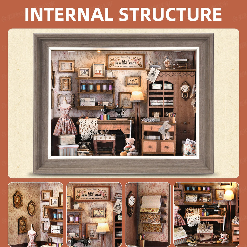 Robotime Book Nook Kit Tailor's Shop DIY Wooden Puzzle Bookshelf Insert Decor Gift for Adults Teens