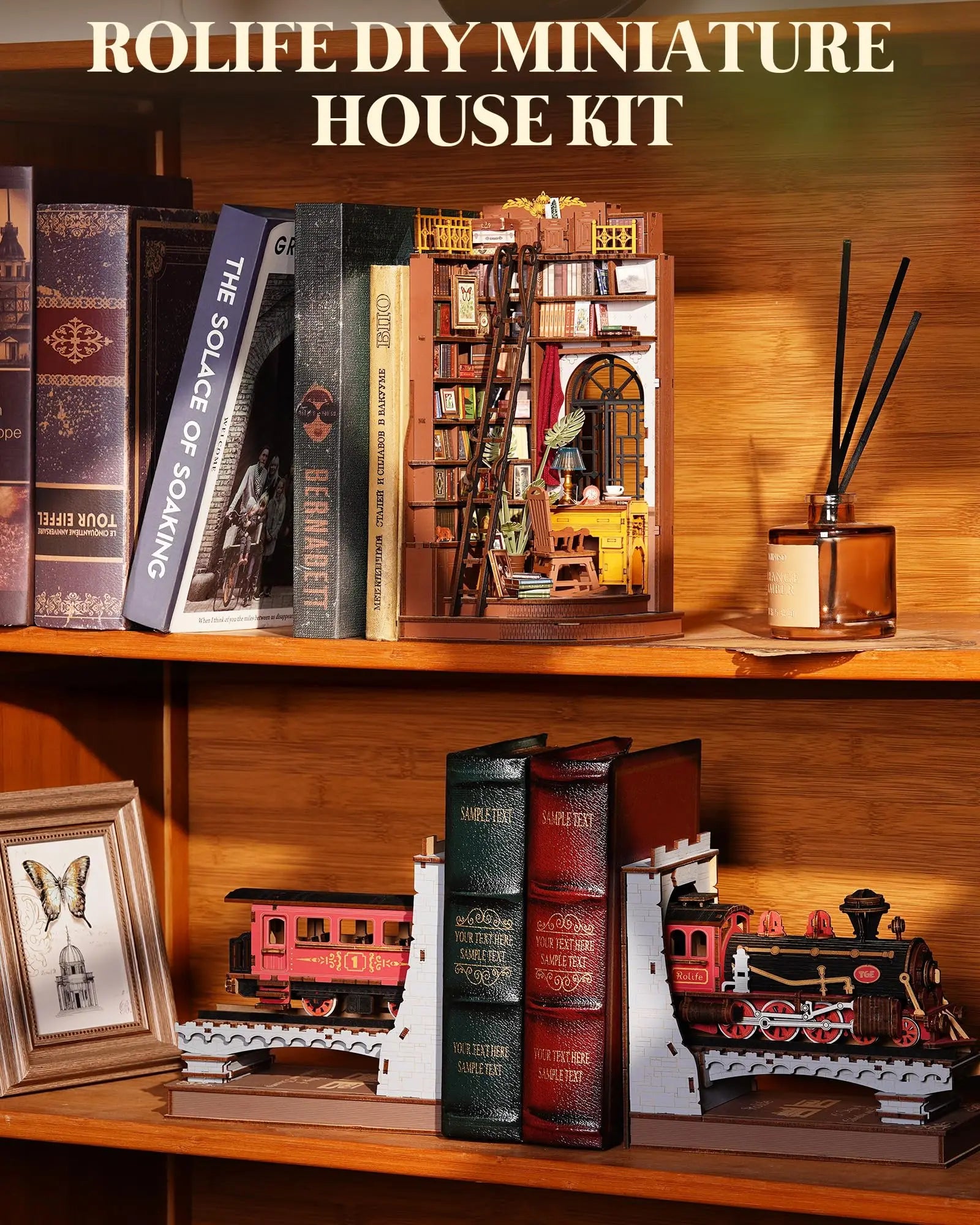 Robotime Book Nook Kit British Library DIY Vintage Bookshelf Diorama Decor Relaxation Gift Teens Adults