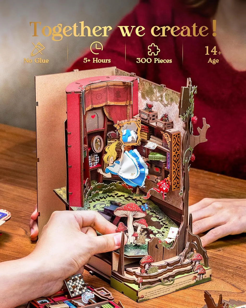 Robotime Book Nook Kit Fall into Wonder DIY Miniature Bookshelf Insert with Lights 3D Puzzle Gift