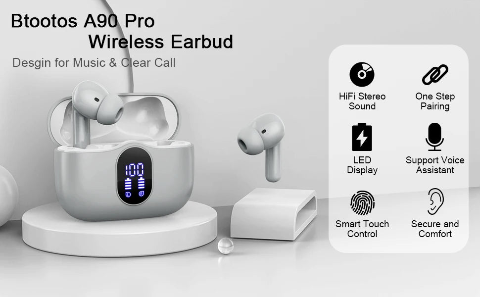Wireless Earbuds Bluetooth 5.3 – 4 ENC Mics, 36H Playtime, LED Display (Kuizil)