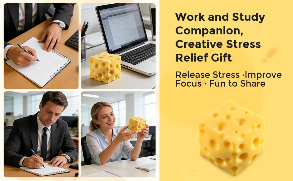 Big Cheese Squishy (10cm), Jumbo Squishy Cheese Block Stress Relief Fidget Toy,Large Size Viral Squeeze Toys for Holiday & Birthday Gifts (4 Inch)
