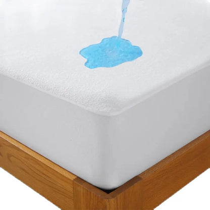 1pc Soft Terry Cloth Waterproof Elastic Fitted Sheet, Breathable Terry Mattress Protector Knitted Bed Cover with Deep Pocket