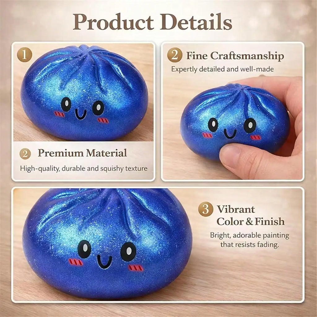 Glitter Filled Transparent Squeeze Bun, Soft Flexible Squishy Toy For Teens & Adults