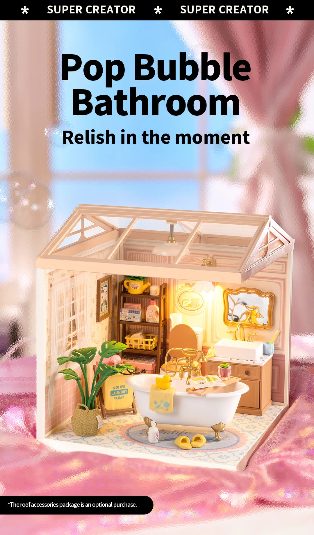 Robotime DIY Miniature Dollhouse Kit Supply Store with LED Lights Birthday Gift Adults Teens