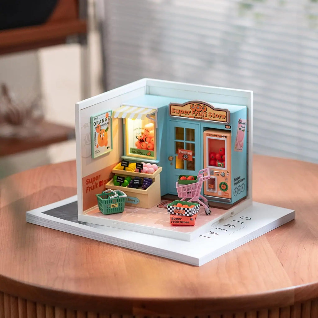 Robotime Mini Dollhouse Kit 1:20 Fruit Store Cafe with LED Lights DIY Gift for Teens Adults
