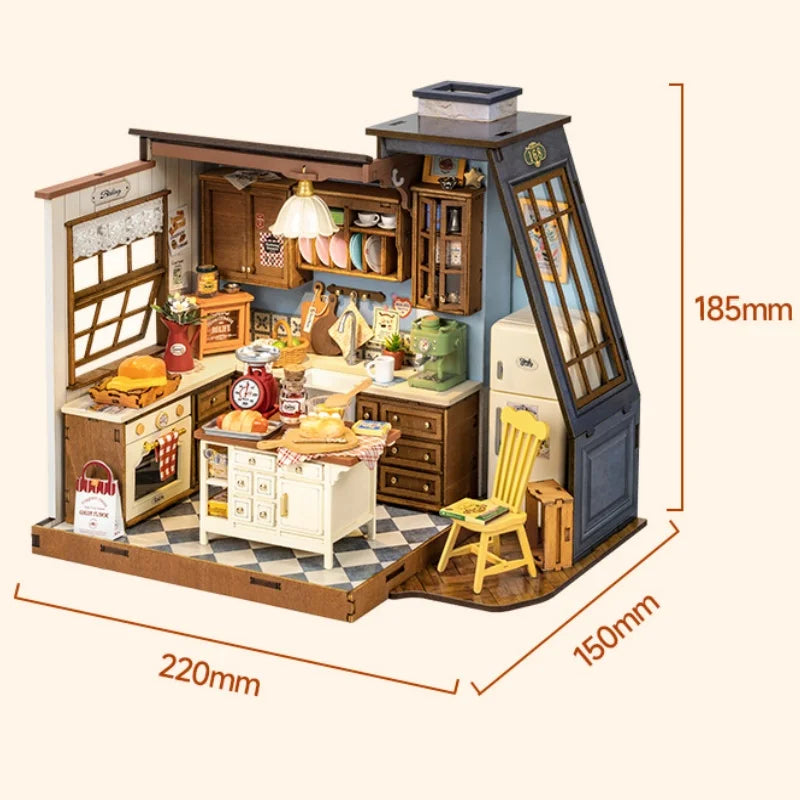 Robotime Rolife Baking Kitchen DIY Miniature Dollhouse Kit DG172 Gift for Women Girls Craft Hobby