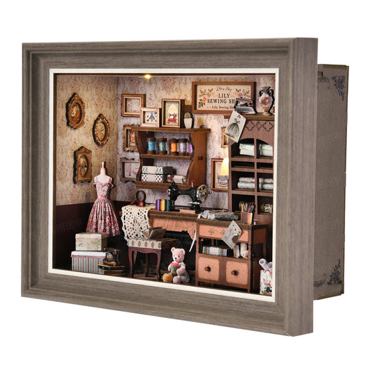 Robotime Book Nook Kit Tailor's Shop DIY Wooden Puzzle Bookshelf Insert Decor Gift for Adults Teens