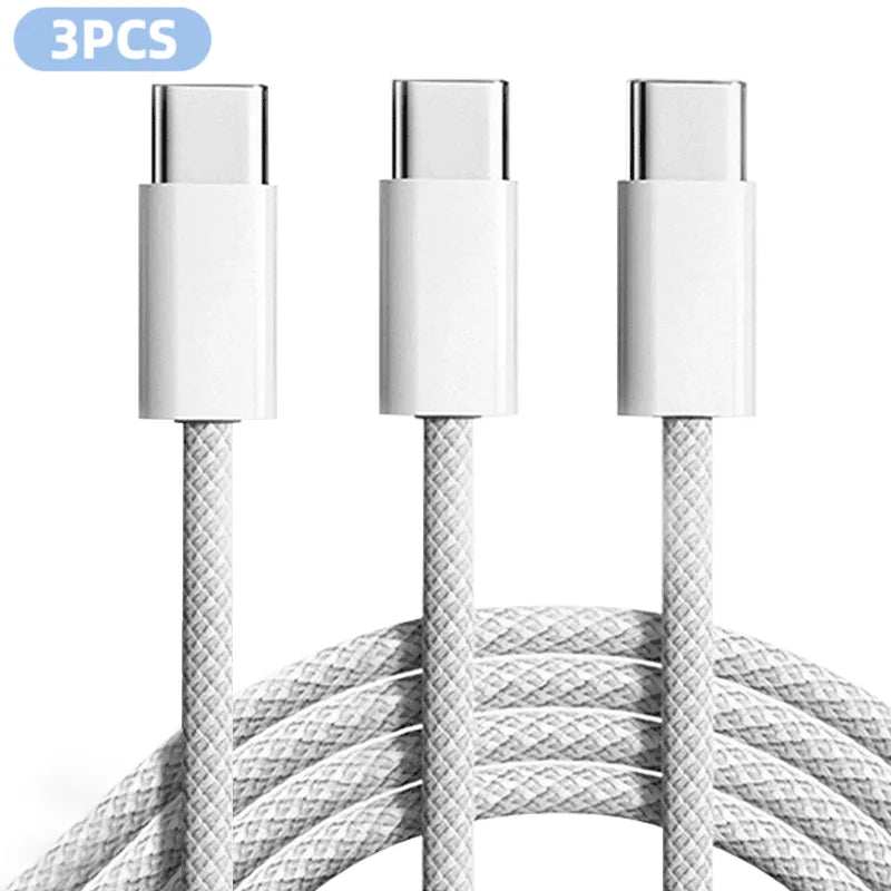 3PCS 6FT 60W Nylon Braided Fast Charge Cable Suitable For Type-C Interface Mobile Phone,laptops And All Kinds Of Tablets
