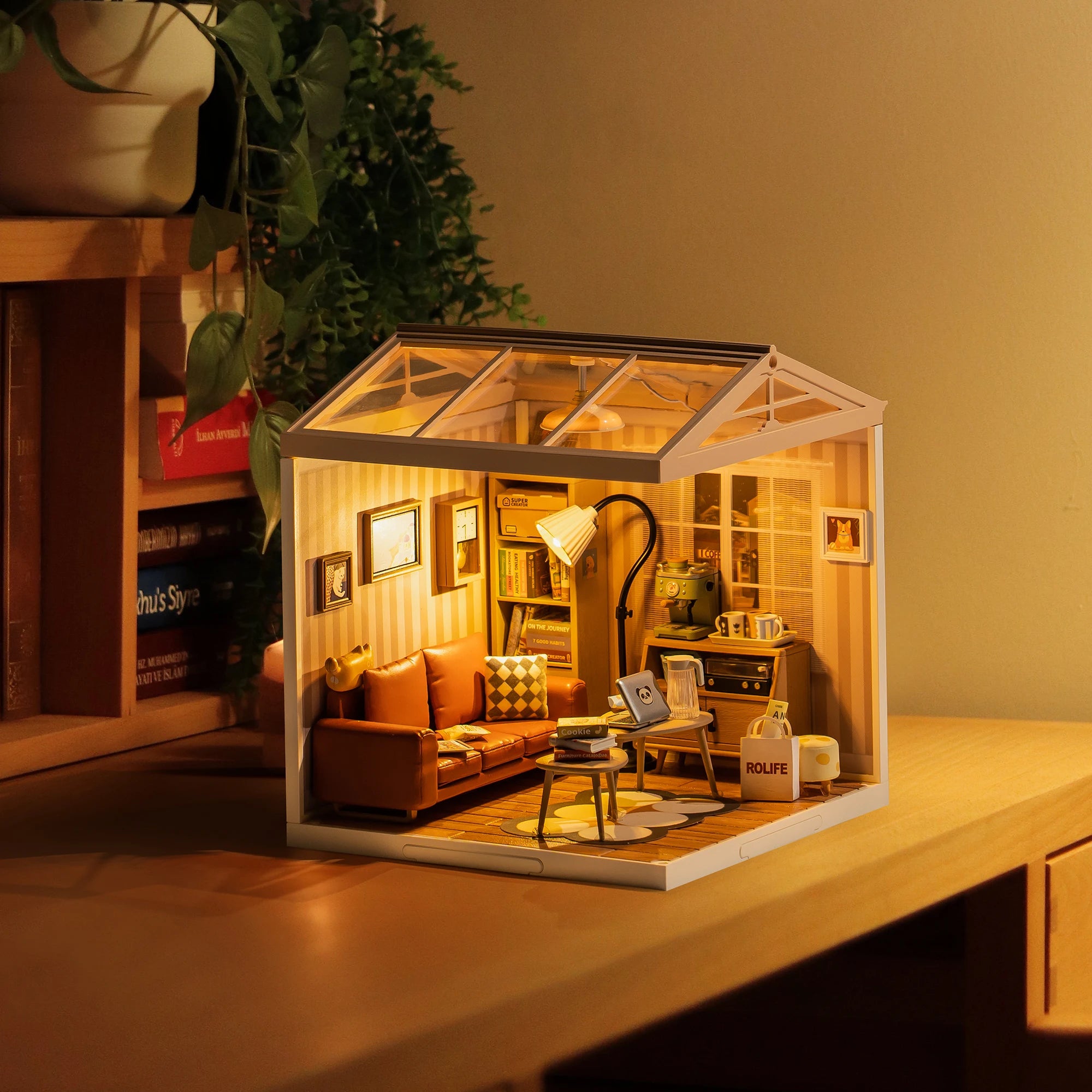 Robotime Rolife Cozy Living Lounge DIY Miniature House Kit 3D Puzzle Building Blocks Gift Adults Kids
