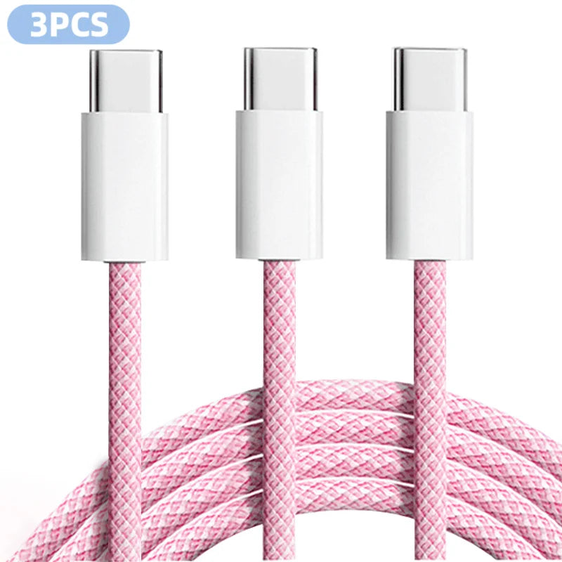3PCS 6FT 60W Nylon Braided Fast Charge Cable Suitable For Type-C Interface Mobile Phone,laptops And All Kinds Of Tablets