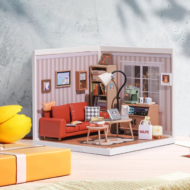 Robotime Rolife Cozy Living Lounge DIY Miniature House Kit 3D Puzzle Building Blocks Gift Adults Kids