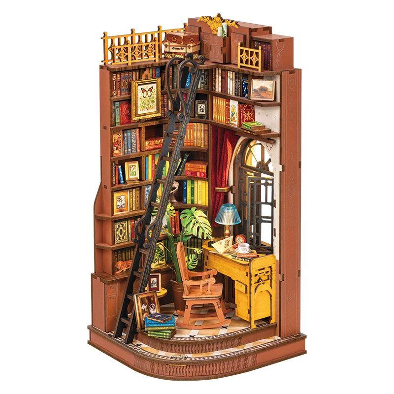 Robotime Book Nook Kit British Library DIY Vintage Bookshelf Diorama Decor Relaxation Gift Teens Adults