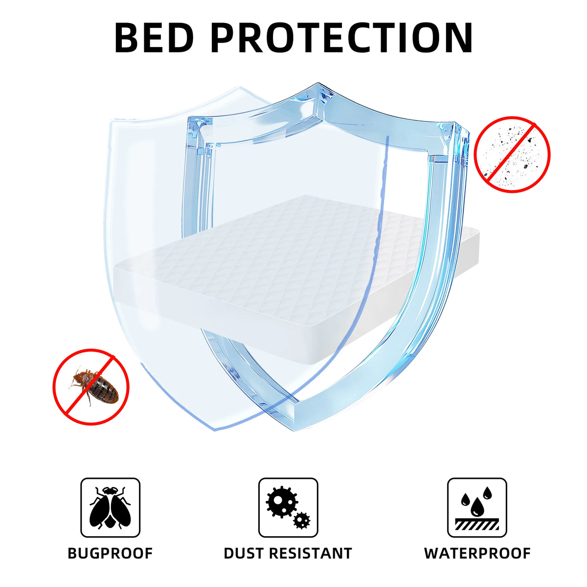 1Pc Waterproof Mattress Protector, thickened skin-friendly quilted bed cover with deep pocket, breathable bedroom bedding