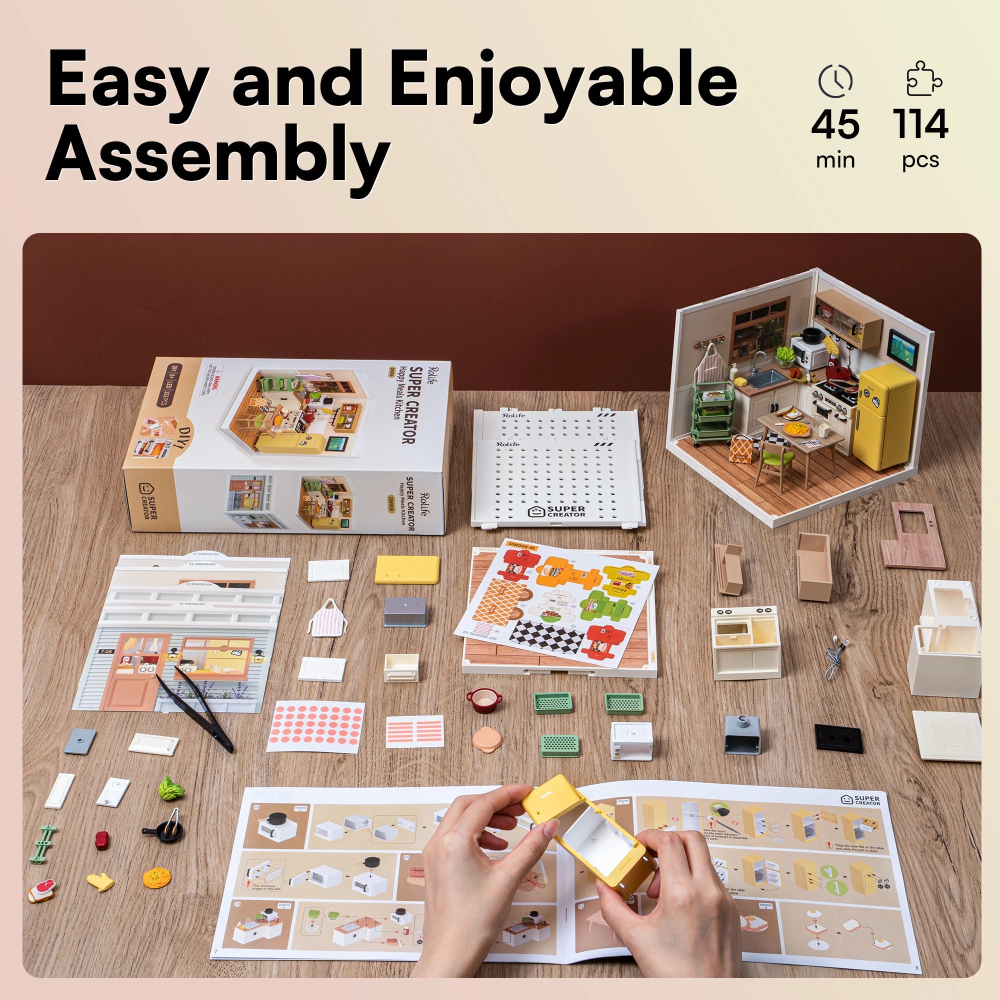 Robotime Rolife Happy Meals Kitchen DIY Miniature House Kit 3D Puzzle Building Blocks Gift Kids Adults