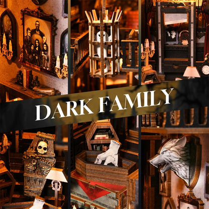 Robotime Book Nook Kit Dark Family Gothic Halloween DIY Wooden Puzzle Bookshelf Insert Decor Gift