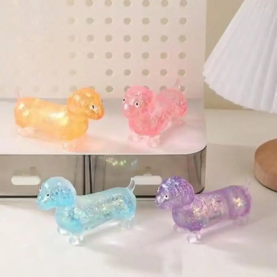 Creative Sparkling Powder Sausage Dog Pinch Soft Maltose Texture Stress Relieving Toy Slim Fingertip Toy for Kids Office Worker
