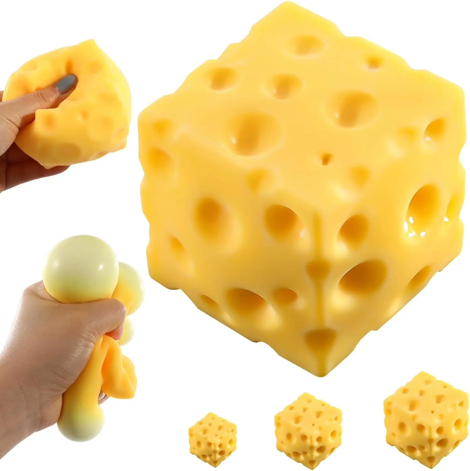 Big Cheese Squishy (10cm), Jumbo Squishy Cheese Block Stress Relief Fidget Toy,Large Size Viral Squeeze Toys for Holiday & Birthday Gifts (4 Inch)