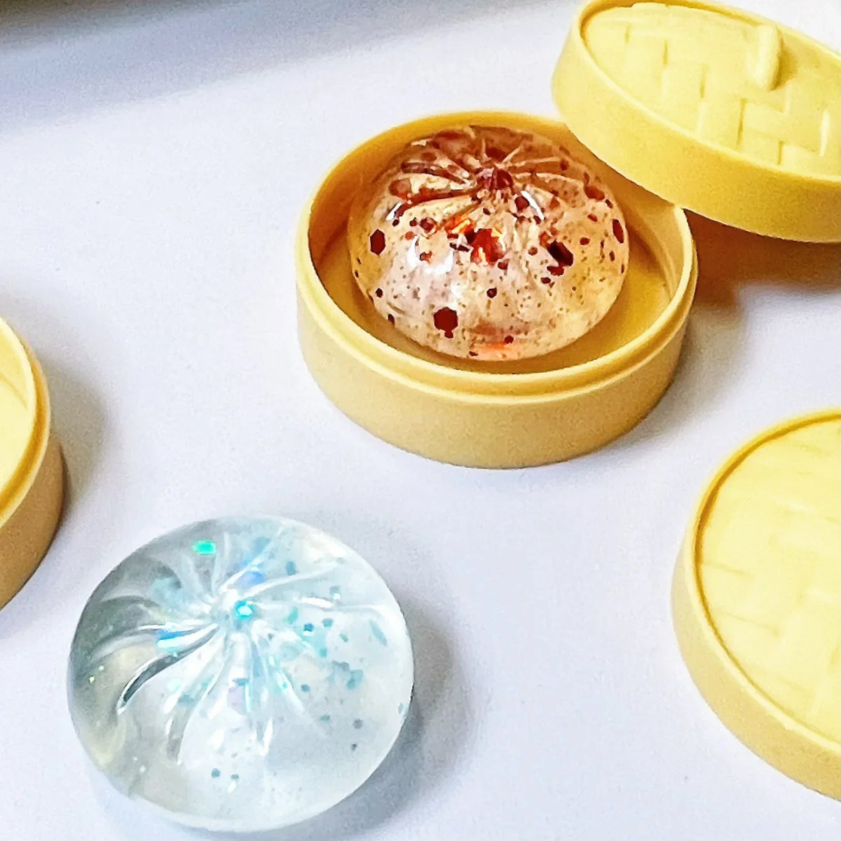 Crystal Mini Dumpling Bun Squishy Toy with Steamer Random 1/3/5/10 Pack