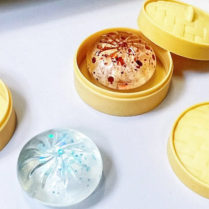 Crystal Mini Dumpling Bun Squishy Toy with Steamer Random 1/3/5/10 Pack
