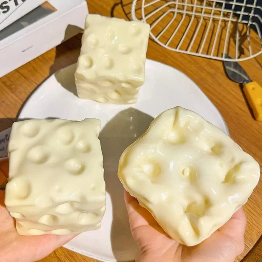 1pcs Squishy Cheese Cube Stress Relief Toy Taba Stress Ball Shapeable Squeeze Ball Non Rebound Sensory Fidget Stress Relief Toy