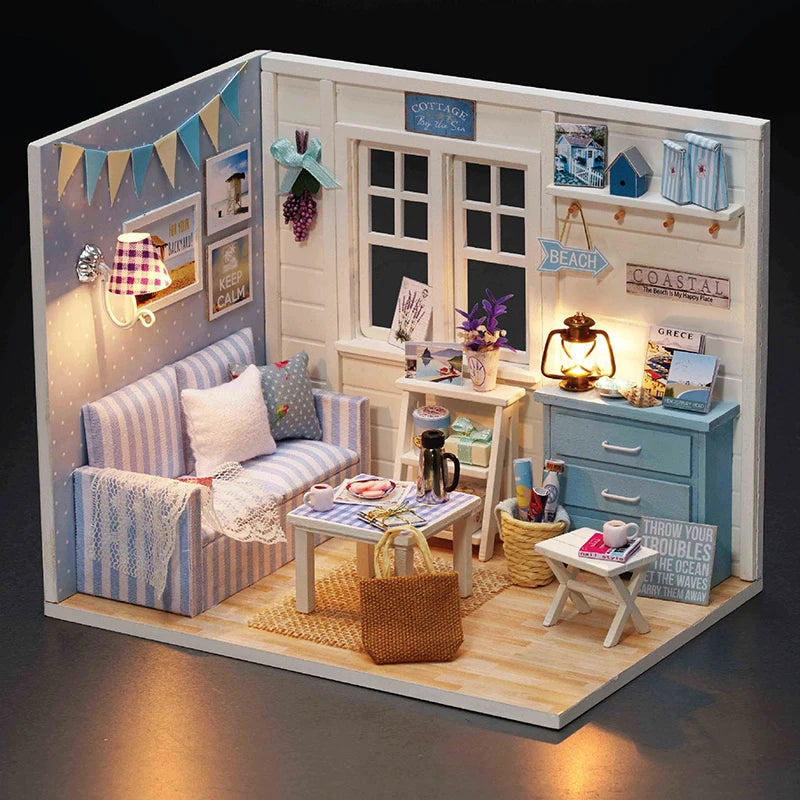 Kitten Mini Dollhouse 3D Puzzle Assembly Kit Creative Bedroom Decor with Furniture Wooden Craft Gift