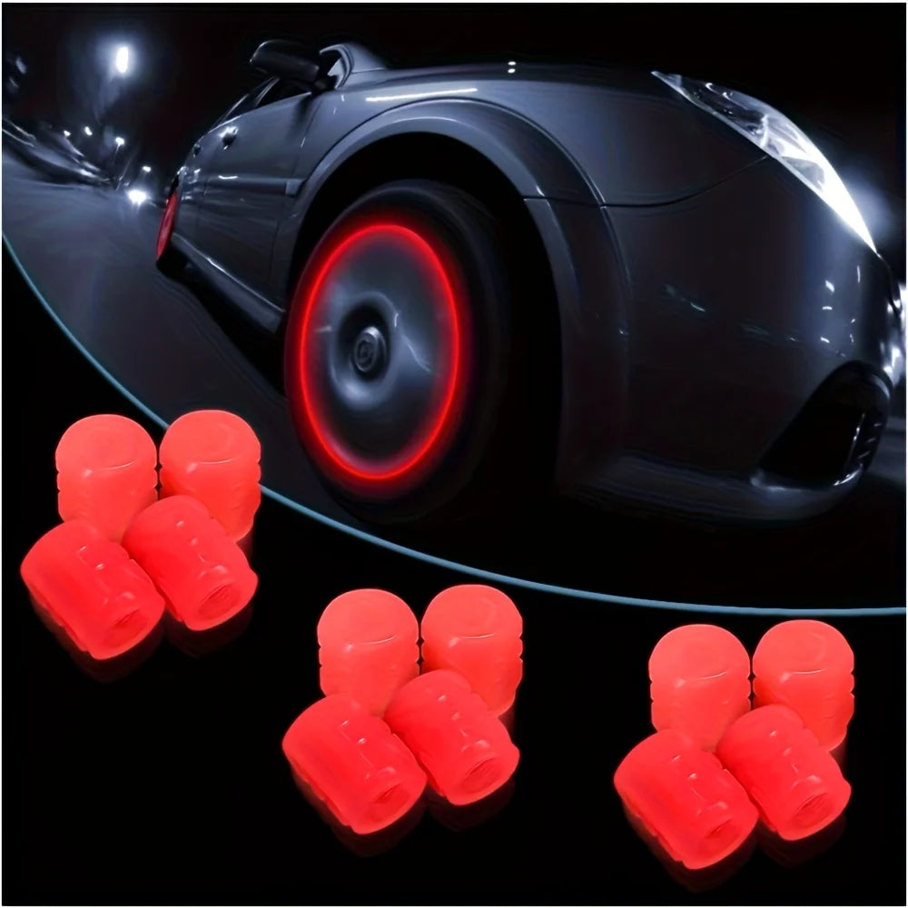4 luminous tire valve caps, fluorescent valve stem covers, and universal car tire covers are suitable for cars and accessories