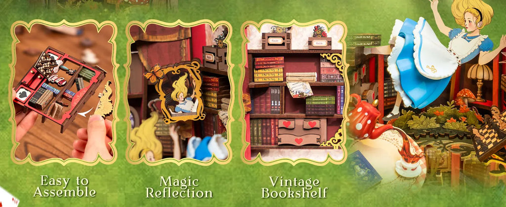 Robotime Book Nook Kit Fall into Wonder DIY Miniature Bookshelf Insert with Lights 3D Puzzle Gift