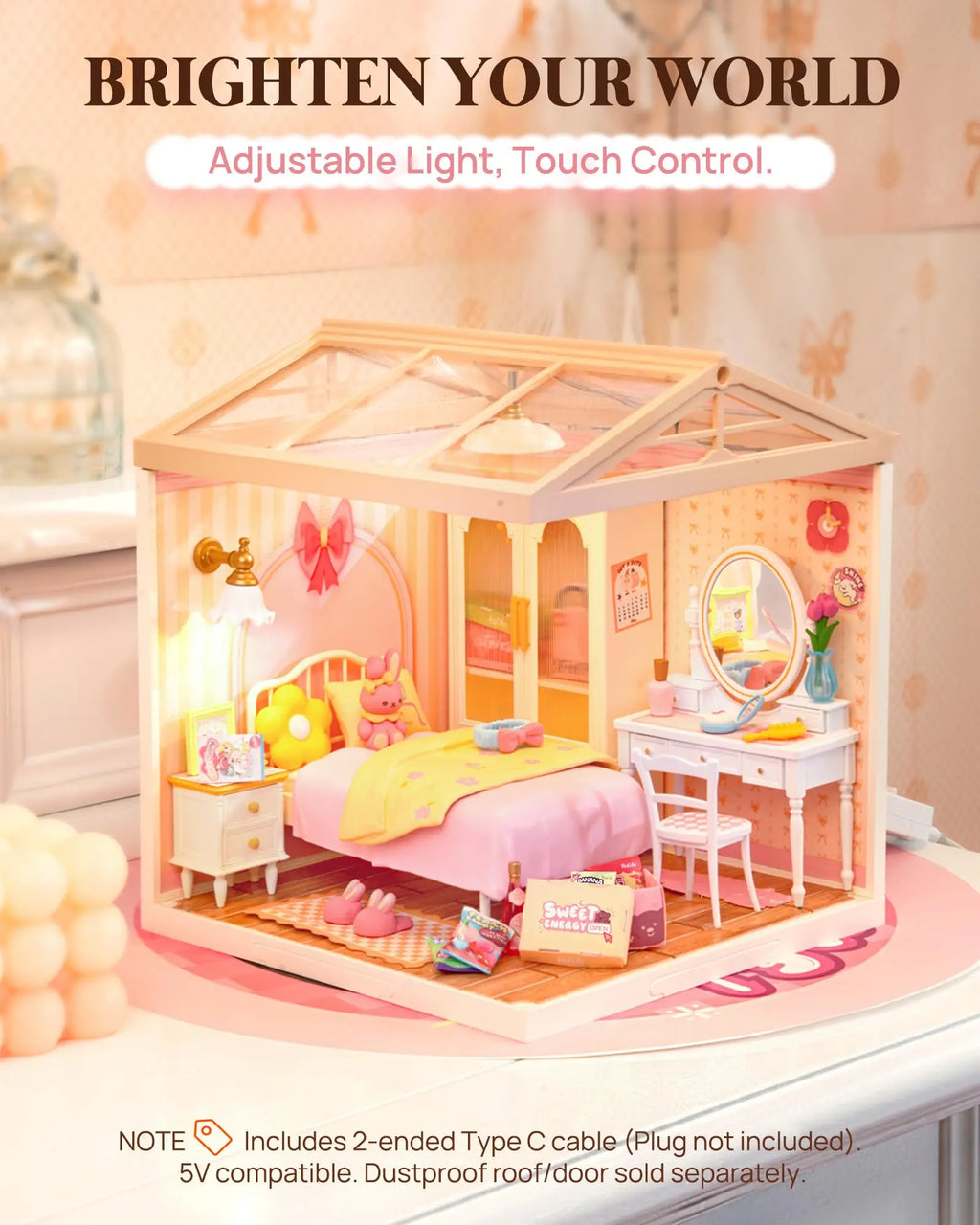 Robotime Rolife 3D Puzzle Lovely Pink Bedroom DIY Miniature House Kit Building Blocks Gift Girls Kids