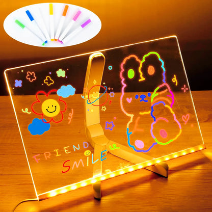 DIY LED Note Board Night Light Colorful 7 Pens Acrylic Message Drawing Board Kids Birthday Gift