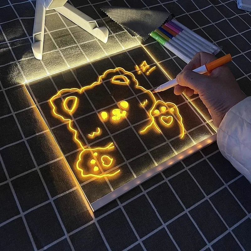 LED Light Up Doodle Pad Reusable Erasable Fluorescent Drawing Board Kids Art Painting Toy Party Gift
