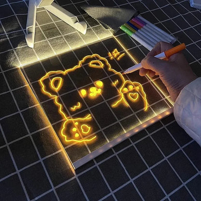 LED Light Up Doodle Pad Reusable Erasable Fluorescent Drawing Board Kids Art Painting Toy Party Gift