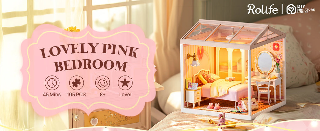 Robotime Rolife 3D Puzzle Lovely Pink Bedroom DIY Miniature House Kit Building Blocks Gift Girls Kids