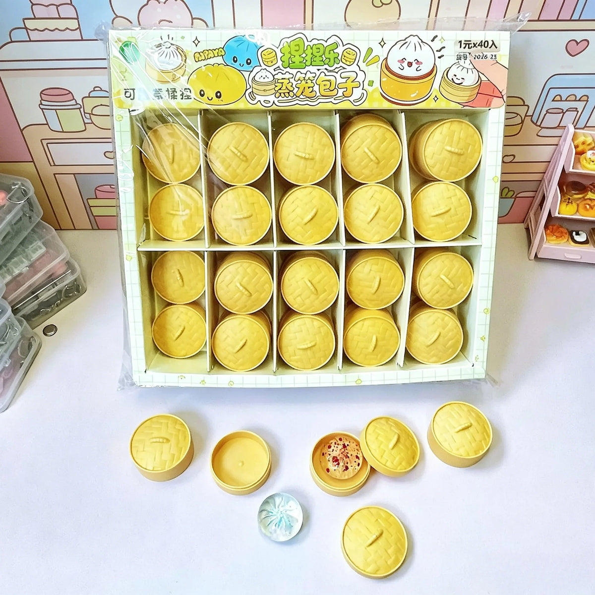 Crystal Mini Dumpling Bun Squishy Toy with Steamer Random 1/3/5/10 Pack