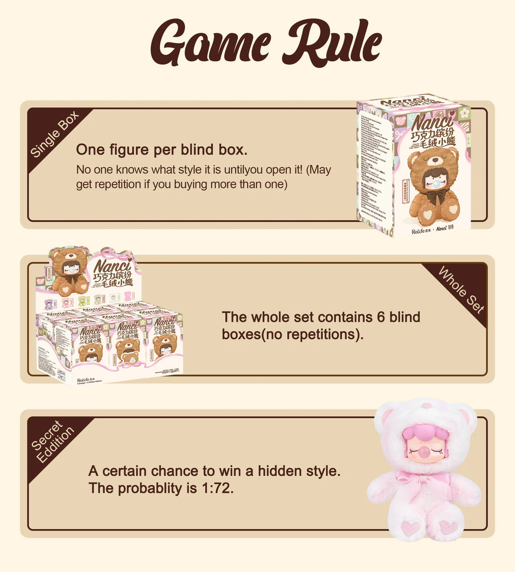 Robotime Rolife Nanci Chocolate Colorful Plush Bear Series Blind Box Handmade Decoration Surprise Box Children's Christmas Gifts