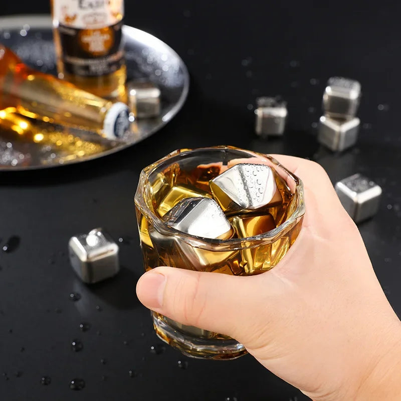 4/6/8 Pcs Stainless Steel Ice Cubes Set Reusable Chilling Stones for Whiskey Wine Wine Cooling Cube Chilling Rock Party Bar Tool